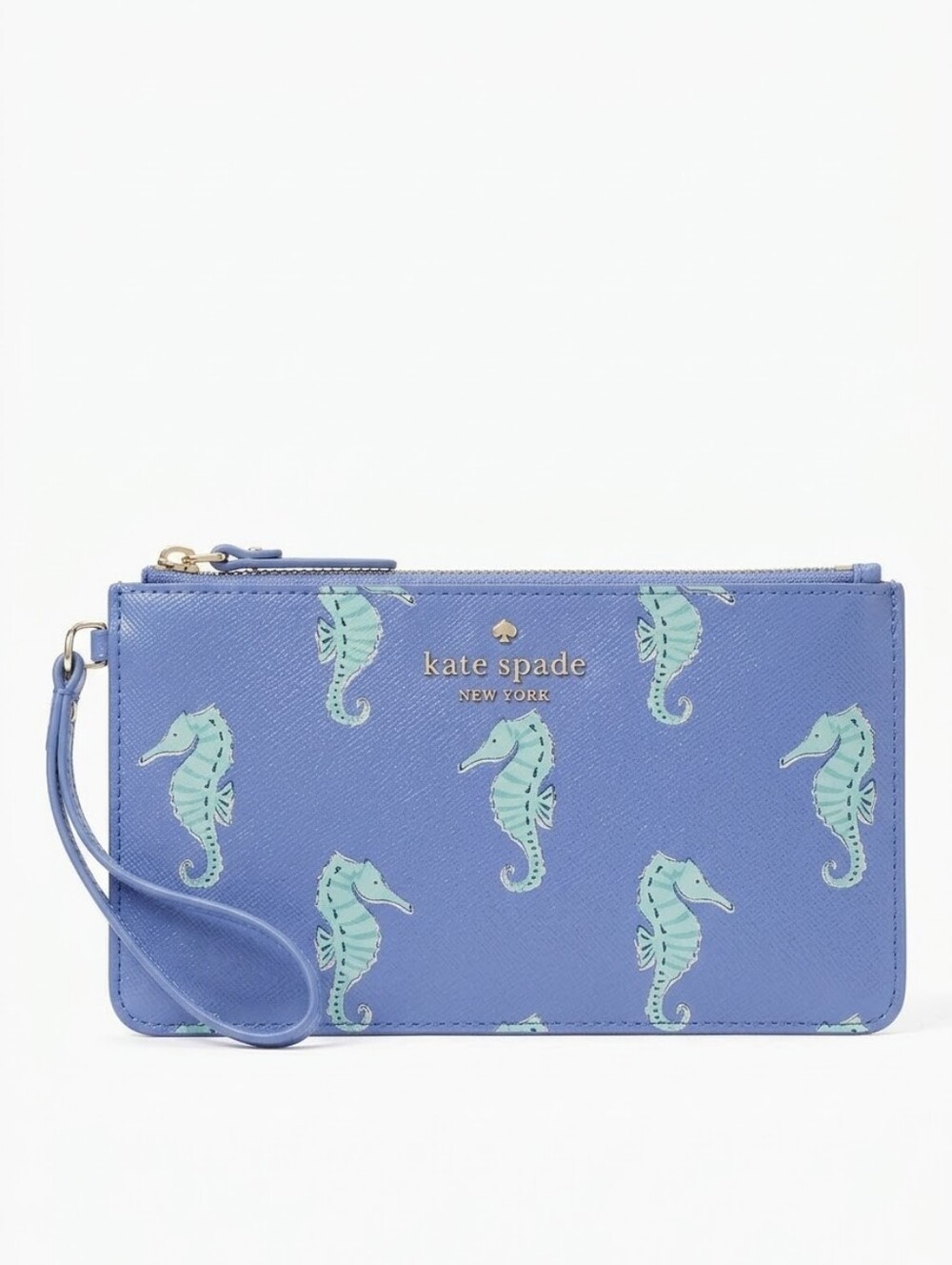 kate spade Blue Wristlet with Mint Seahorse Print